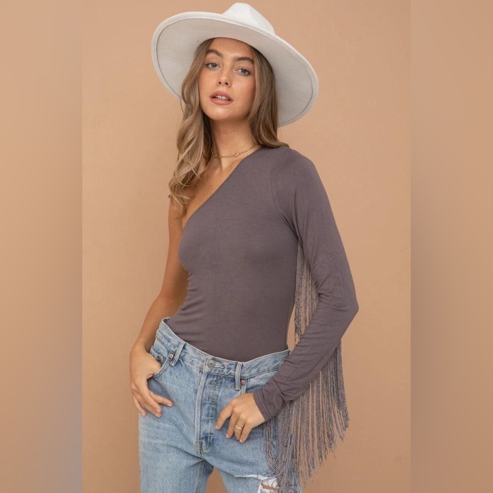 Brand New One Shoulder Fringe Bodysuit